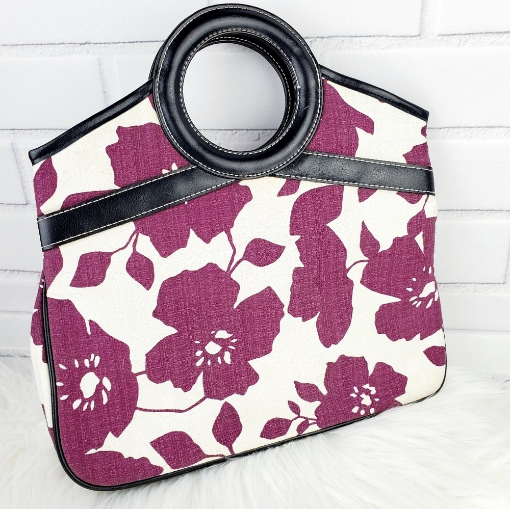 Victoria Secret Floral Hawaiian Tropical Handbagโ Purse Tote Round Handle Merlot